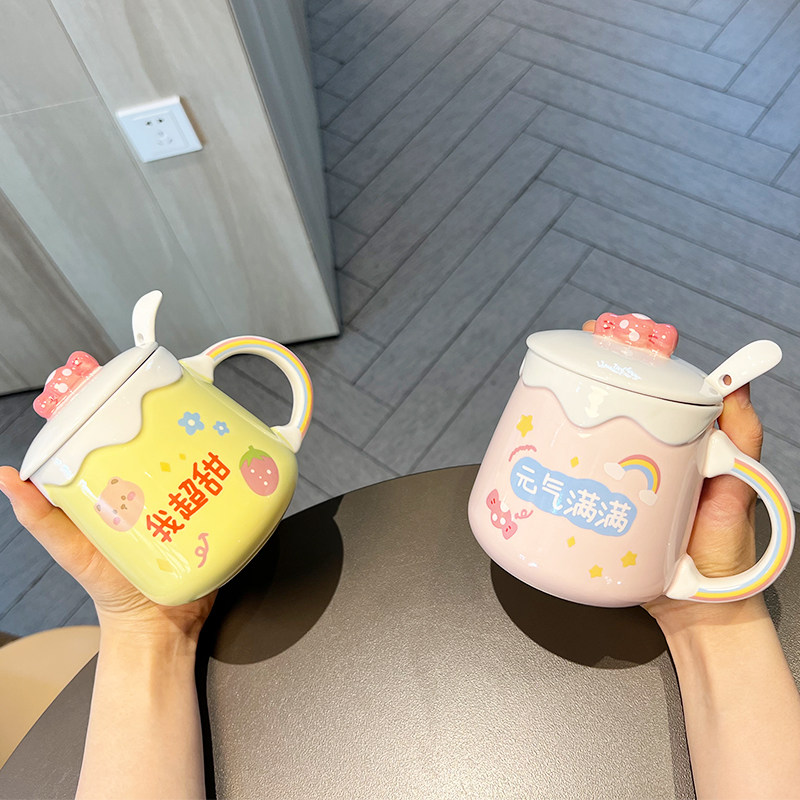 陶瓷杯立体手绘马克杯卡通少女
