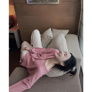 睡衣女秋季2023年新款甜美针织两件套装长袖条纹春天家居服可外穿