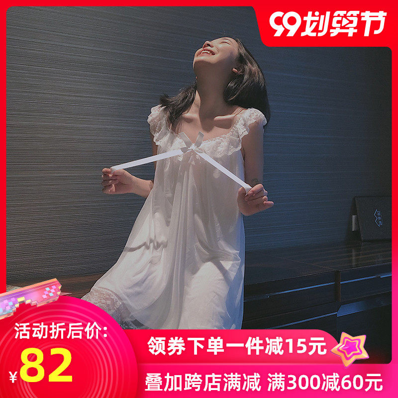 宅鹿鹿睡衣女夏季公主风性感可爱蕾丝吊带仙仙睡裙宫廷冰丝家居服