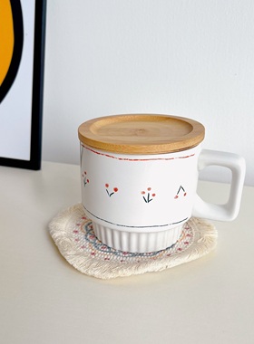 韩国ins小众复古法式手握咖啡杯手绘樱桃马克杯早餐牛奶咖啡杯子