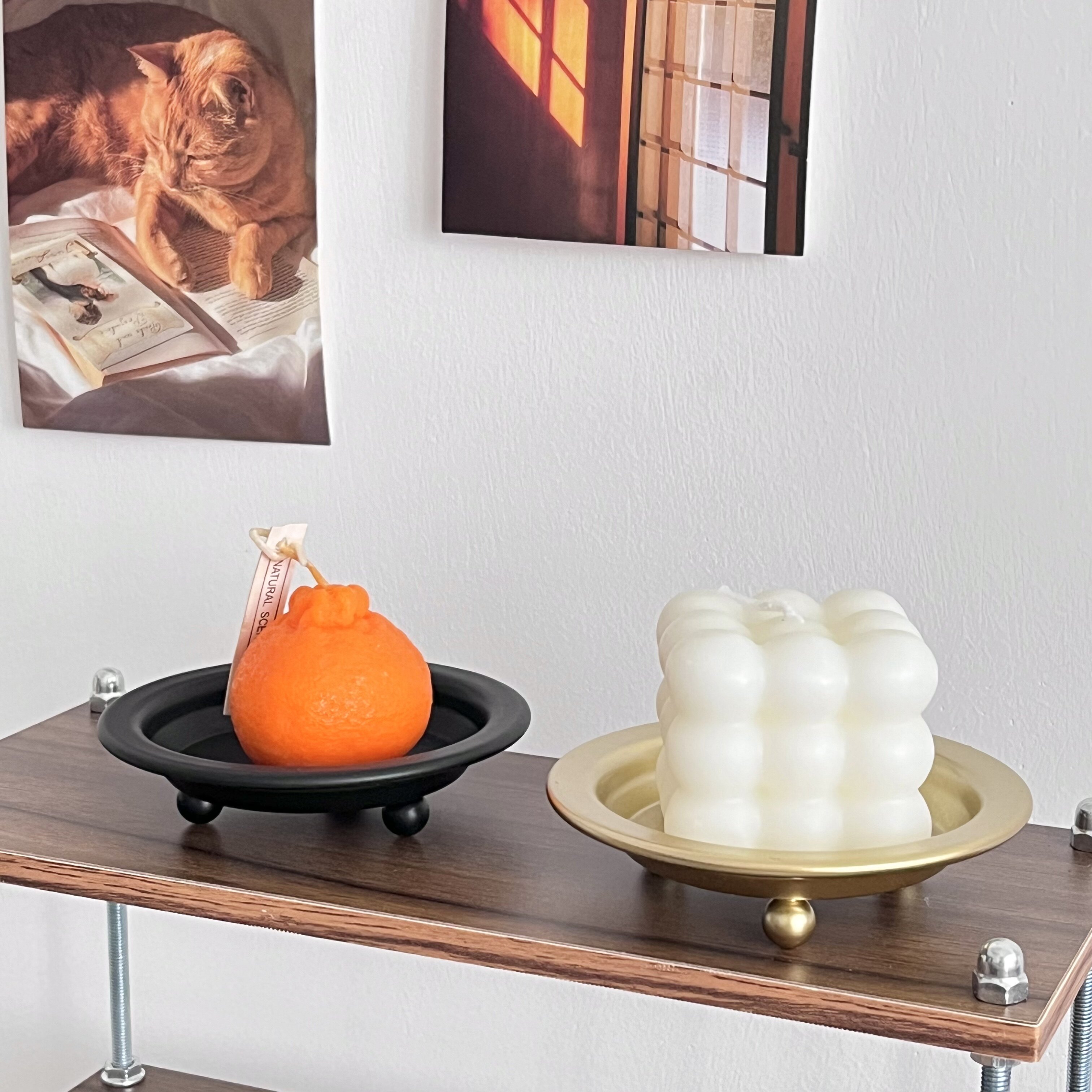 北欧ins复古圆形香薰蜡烛托台铁艺托盘摆件小烛台蜡台烛碟