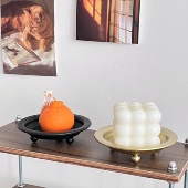 北欧ins复古圆形香薰蜡烛托台铁艺托盘摆件小烛台蜡台烛碟