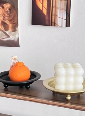 北欧ins复古圆形香薰蜡烛托台铁艺托盘摆件小烛台蜡台烛碟