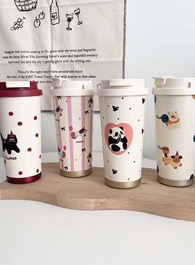 可爱卡通猫咪吸管杯便携手提保温杯茶漏不锈钢杯子随身杯弹盖水杯
