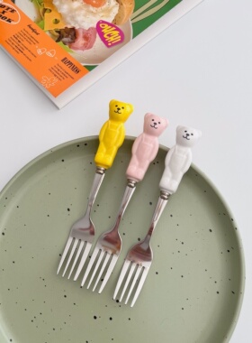 Day N Night 韩式ins陶瓷小熊叉勺套装咖啡勺水果叉少女可爱餐具