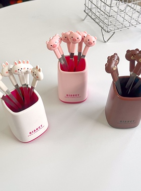 可爱卡通水果叉套装高颜值不锈钢儿童果签西瓜甜品蛋糕叉子收纳罐