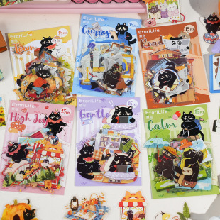 猫猫漫步人间系列防水PET贴纸包15张入 日韩式手帐装饰素材贴画