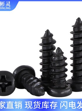 PA铁镀黑色十字圆头自攻螺丝钉十字槽盘头尖尾木牙螺钉M1M2M3M4M5