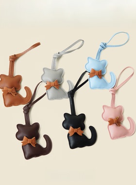 可爱蝴蝶结猫咪皮质钥匙扣包挂件