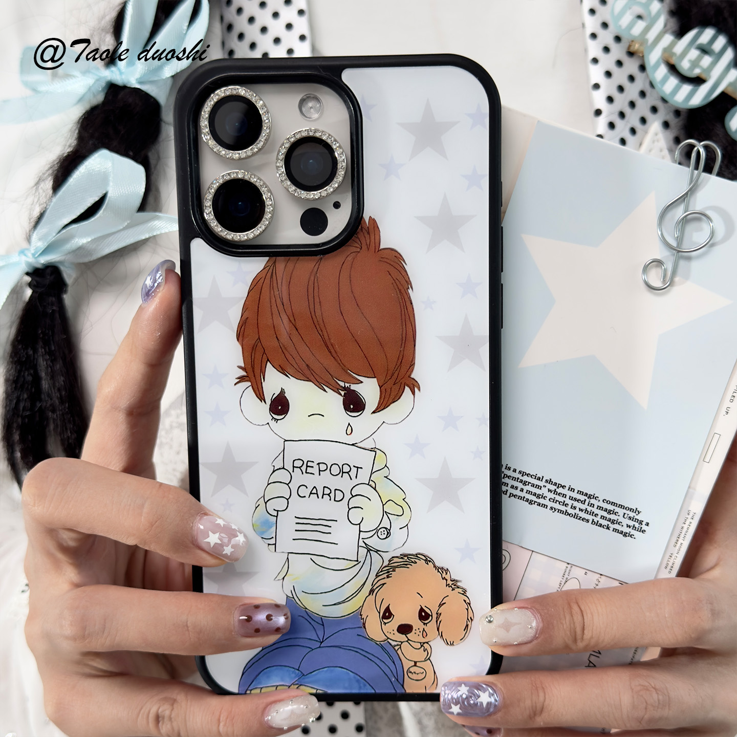 星星小狗哭泣小男孩可爱古早适用iphone16promax亚克力壳苹果15plus/14手机壳