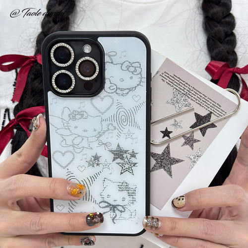 hellokitty凯蒂猫可爱复古ins韩线条适用iphone16promax亚克力壳苹果15plus/14手机壳