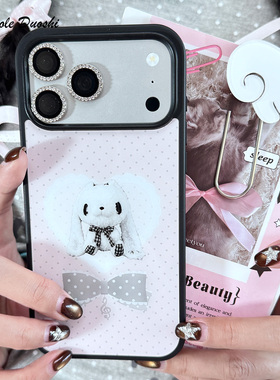 ins波点音符小兔子小猫咪少女可爱复古古早适用iphone1716promax亚克力壳苹果15plus手机壳1716plus