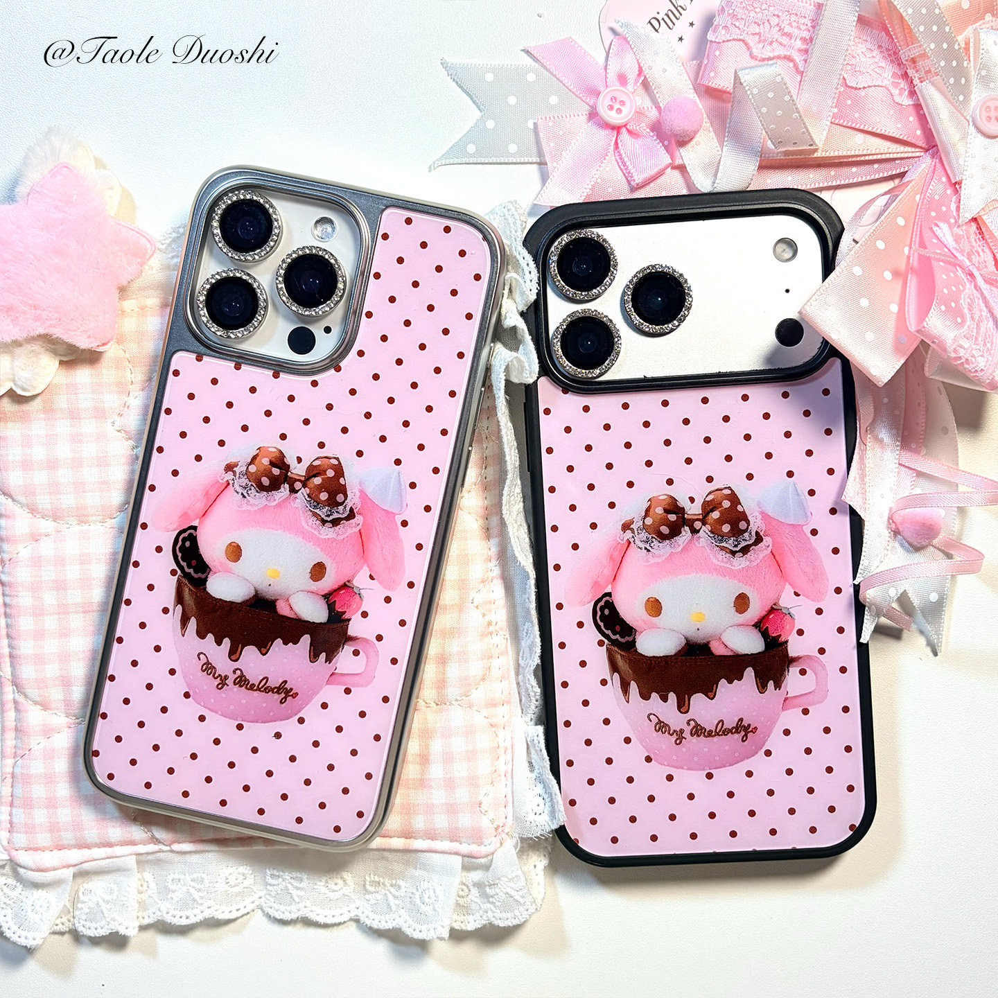 粉棕波点日系美乐蒂可爱少女古早适用iphone1716promax亚克力壳苹果14pro手机壳1716plus,3C数码配件,手机保护套/壳,淘宝优惠券,粉丝福利购,淘宝优惠卷