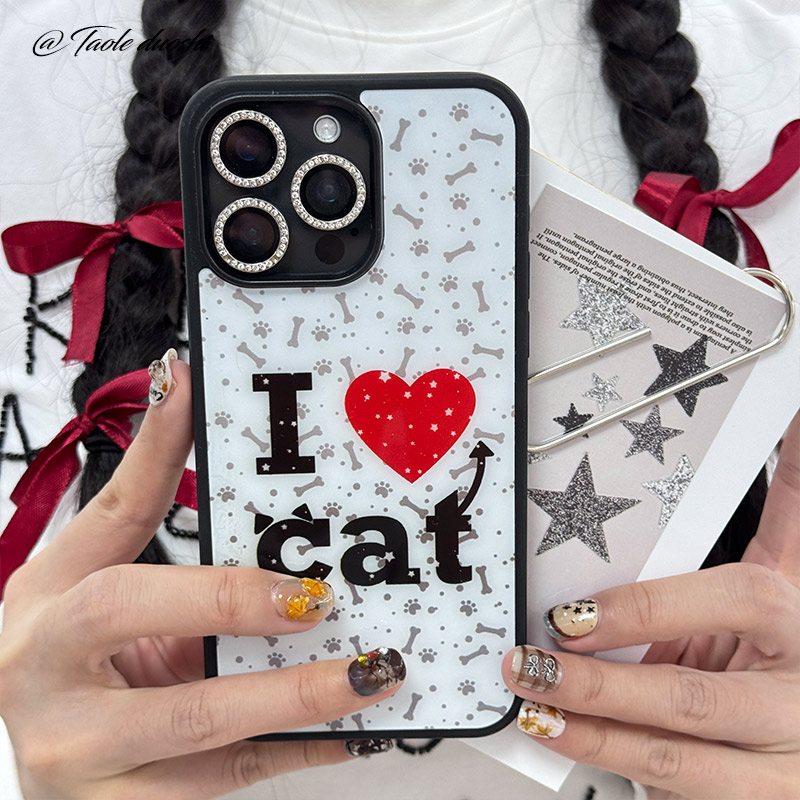 可爱复古ins简约高级我爱小猫适用iphone16promax亚克力壳苹果15plus/14手机壳