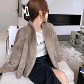 进口紫标级天鹅绒貂皮大衣女整貂V领水貂皮草母貂短款 外套