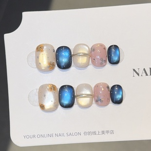 美甲贴片假指甲 气质小蛮腰显白秋花纯手工穿戴甲短款 森屿暗香