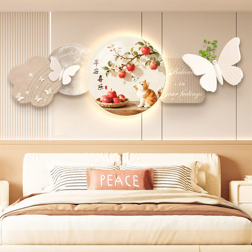 现代简约奶油风客厅卧室背景墙装饰画高级感发光挂画北欧创意灯画