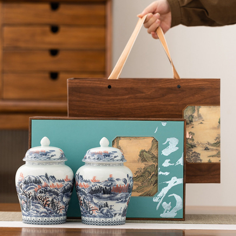 高档陶瓷茶叶罐包装茶叶礼盒通用红茶绿茶密封罐子高级感茶罐盒装图片