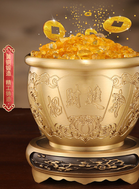 纯黄铜百福缸聚宝盆摆件全铜米缸全铜存钱罐大号百福缸