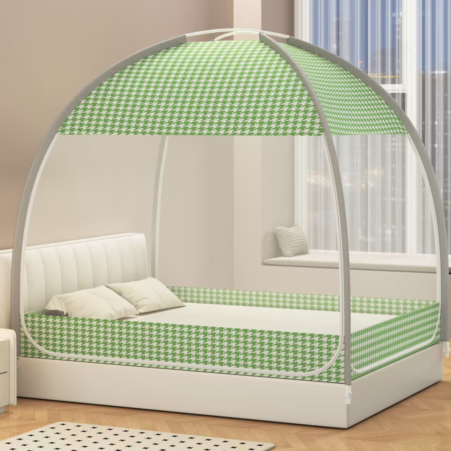 新款免安装蒙古包蚊帐加密帐纱家用卧室可折叠婴幼儿童防摔蚊帐