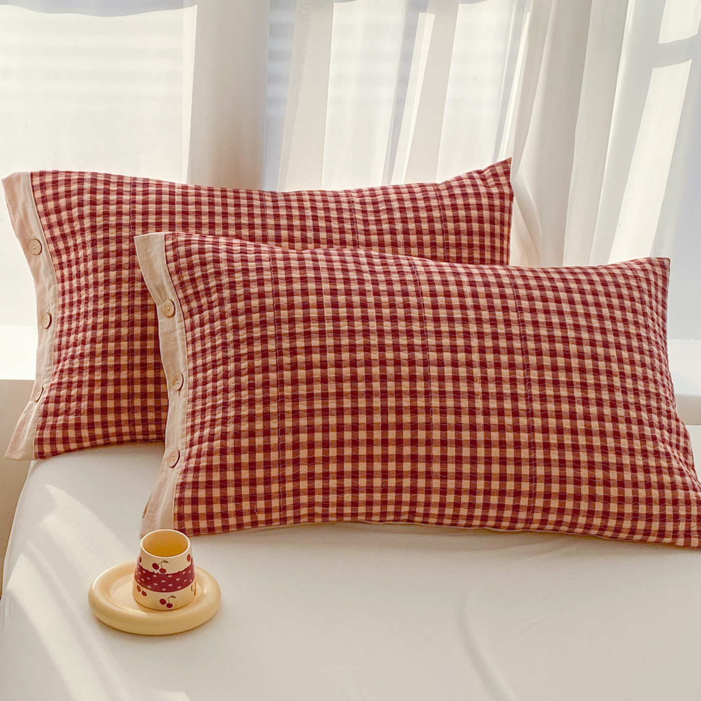 新款全棉加厚防头油纽扣夹棉枕套单只装成人家用枕头套纯棉枕芯罩