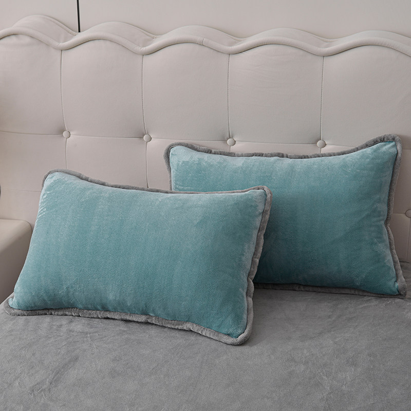 珊瑚绒枕套一对装家用冬季法兰牛奶绒枕头套单双人加厚枕芯内胆套