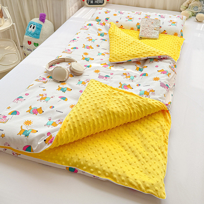 秋冬加厚儿童睡袋全棉豆豆绒一体幼儿园宝宝防踢被芯学生午睡被子