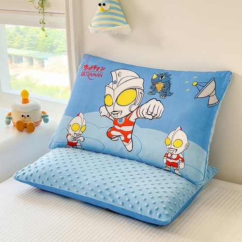 全棉豆豆绒枕头卡通奥特曼儿童午睡枕芯幼儿园宝宝单人枕套枕头罩