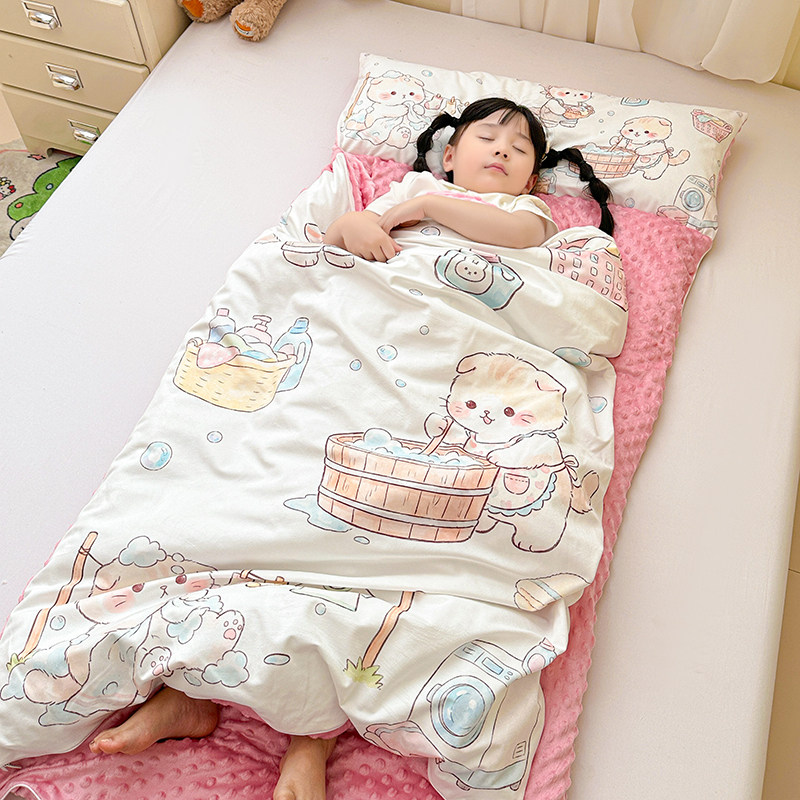 2026新款可拆儿童豆豆绒睡袋幼儿园宝宝午睡防踢被四季通用春秋被