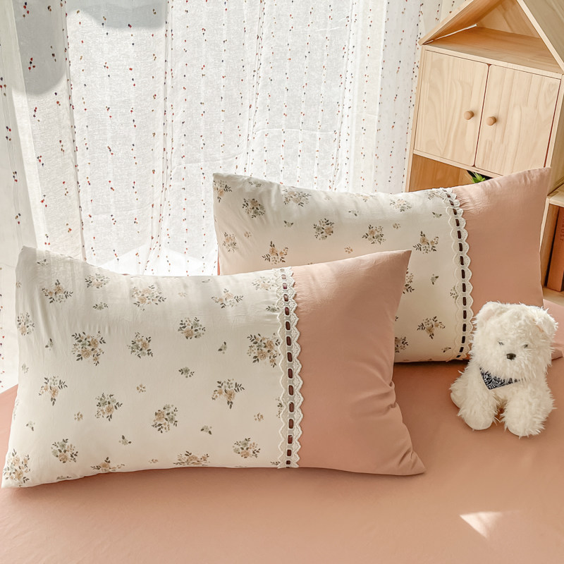 小碎花水洗花边枕套一对装成人枕头罩学生家用枕芯内胆套四季通用