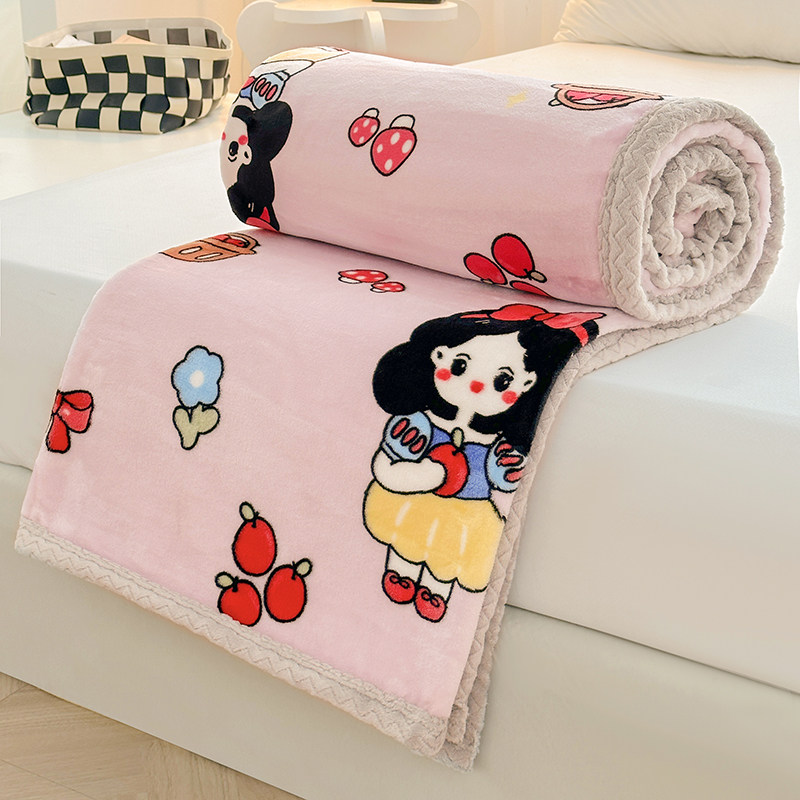 儿童珊瑚绒毛毯冬季卡通盖毯女孩白雪公主空调小被子牛奶绒床单