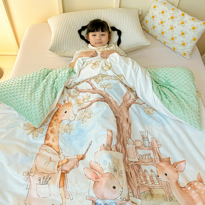 可拆洗豆豆绒被套带被芯内胆学生宿舍春秋被成人儿童加厚保暖冬被