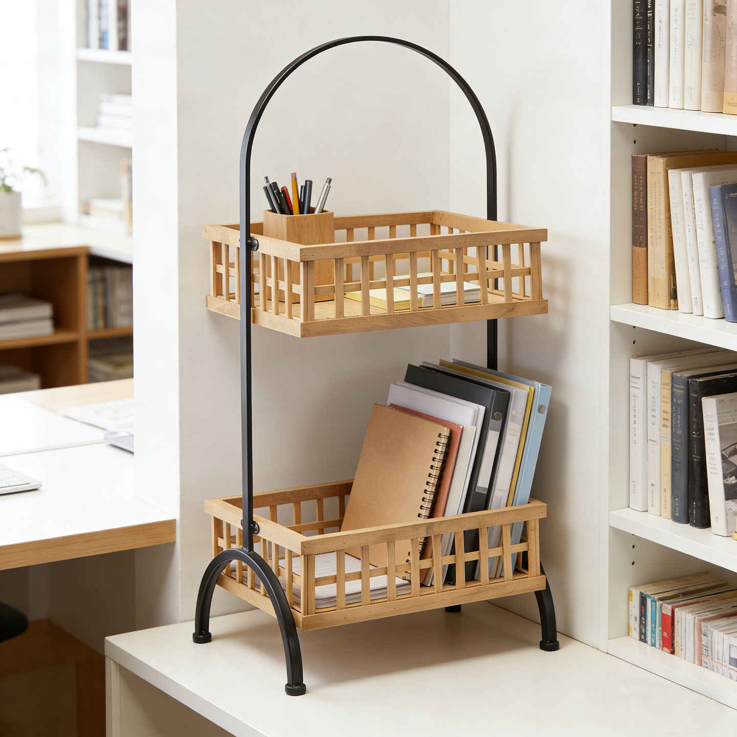 竹编双层小置物架客厅餐厅书房卧室软装储物架收纳架