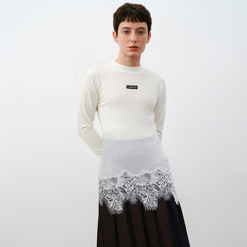 来去LaiQu白色蕾丝打底衫