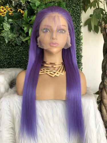 purple lace frontal wig蓝紫色前蕾丝发套百分百真发cos舞台假发