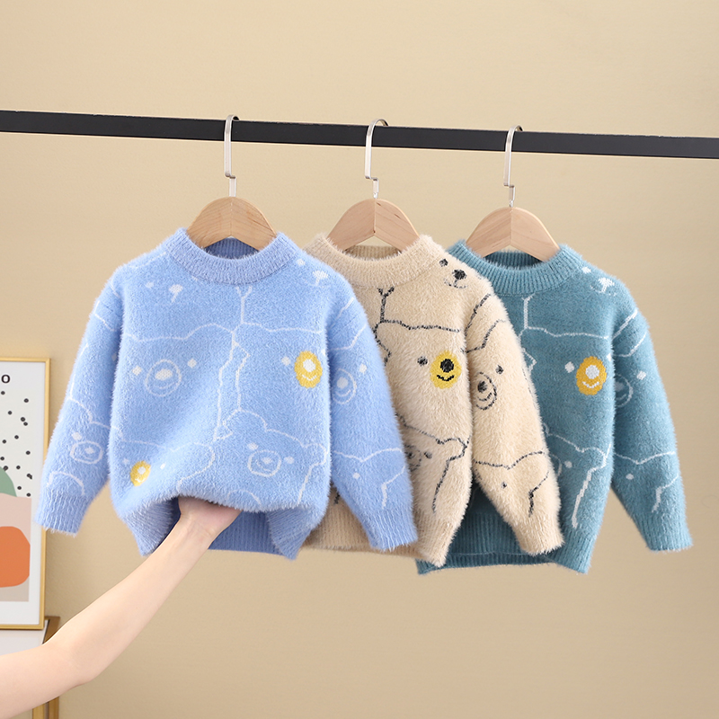 男童卡通水貂绒圆领儿童毛衣