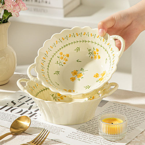 小清新双耳碗家用汤面碗2026新款高颜值水果碗沙拉甜品碗个人专用