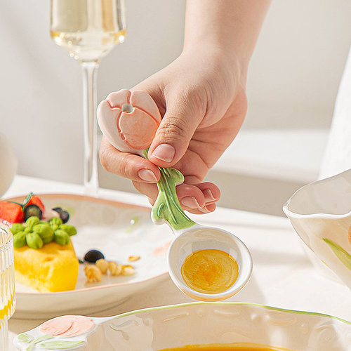 郁金香汤勺陶瓷家用喝汤小勺子汤匙饭勺调羹创意高颜值长柄甜品勺