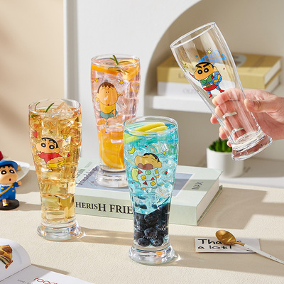 蜡笔小新卡通玻璃杯大容量啤酒杯2025新款可爱果汁杯饮料杯牛奶杯