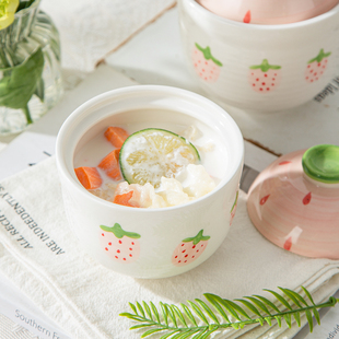 可爱陶瓷小汤盅一人份隔水炖盅带盖双盖双耳炖罐家用燕窝蒸蛋炖碗