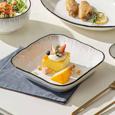 釉下彩陶瓷深盘方盘子菜盘家用8英寸碟子餐具高级感餐盘2026新款