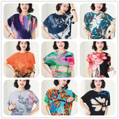 春夏新潮三宅褶皱蝙蝠袖 t恤 短袖 印花上衣女百搭时尚 洋气减龄大码