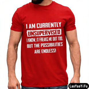 I Am Currently Unsupervised T-Shirt Men Funny Statement Shor