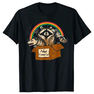 Streetwear Mens Raccoon T-Shirt Mother's Day Crew Neck Cotto