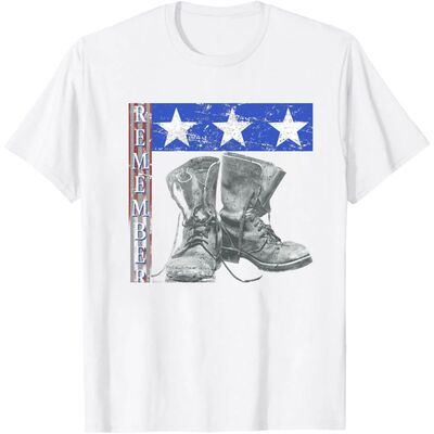 Remember Veteran Combat Boots T-Shirt Vintage Graphic Printe