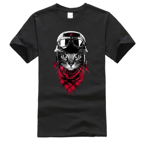 Men Tshirts Retro Aviator Cat Funny Tops & Tees Motorcycle C