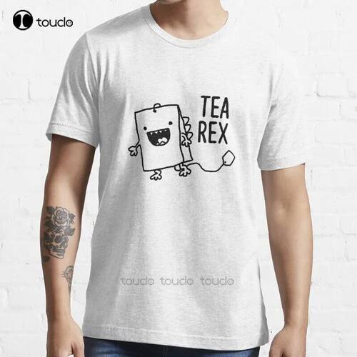 New Tea Rex Tea Bag Funny Pun Cartoon T-Shirt Cotton Men Tee