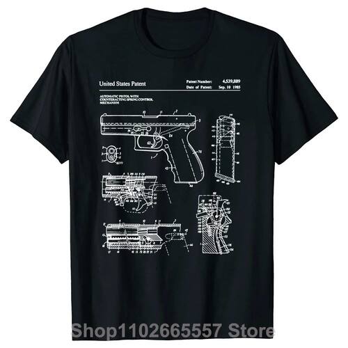 Funny Handgun Patent Gun T Shirts Graphic Cotton Streetwear