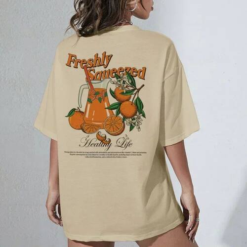 HB510-Fresh T-Shirts Back Print Loose Botanical T Shirt Wome