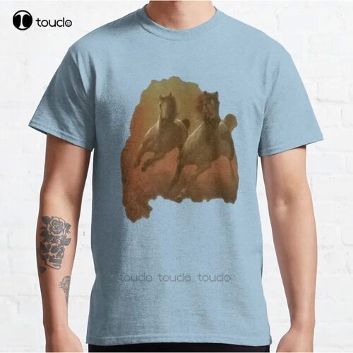 New Galloping Horses Shirt Classic T-Shirt Cotton Men Tee Sh